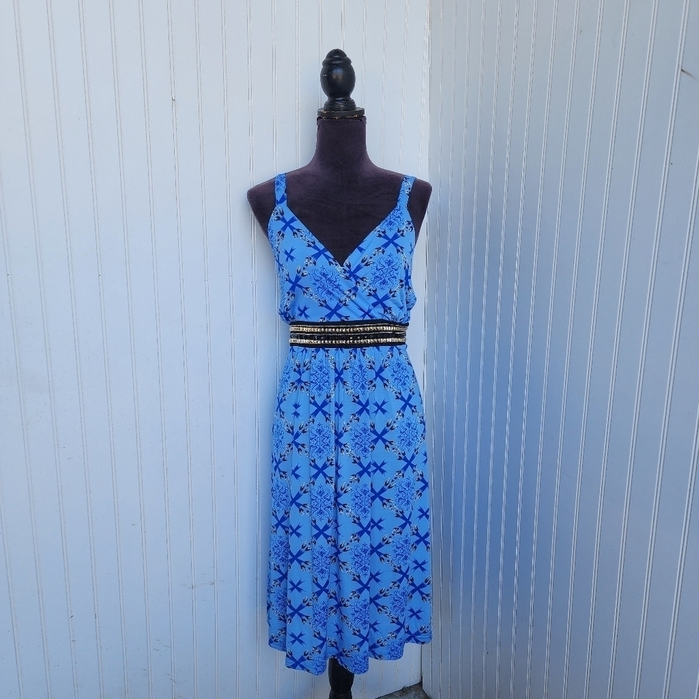 NWT Studio West Maxi Dress Women's Studded V Neck Blue Aqua Sudded Sz 1X